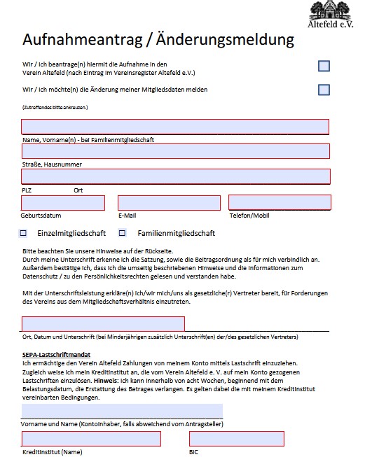Aufnahmeantrag Altefeld e.V.
